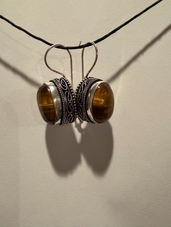 natural stone Jewelry - Tigers eye boho earrings 925 Sterling Silver